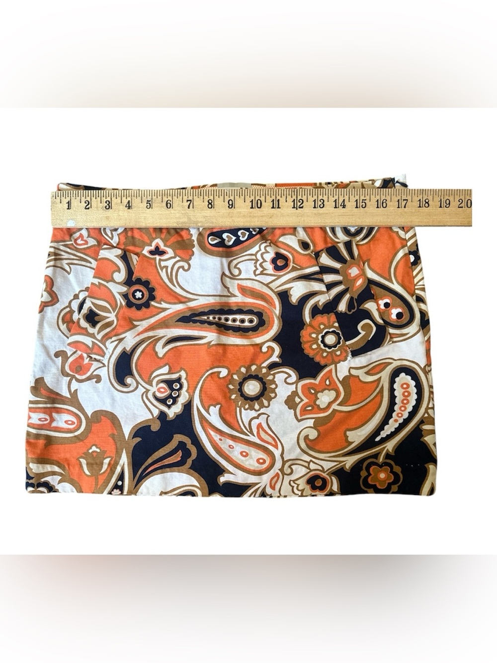 Mod Pucci Inspired Vtg J. Crew Mini Skirt 10 Cotton Orange White Floral Pockets - Picture 5 of 9
